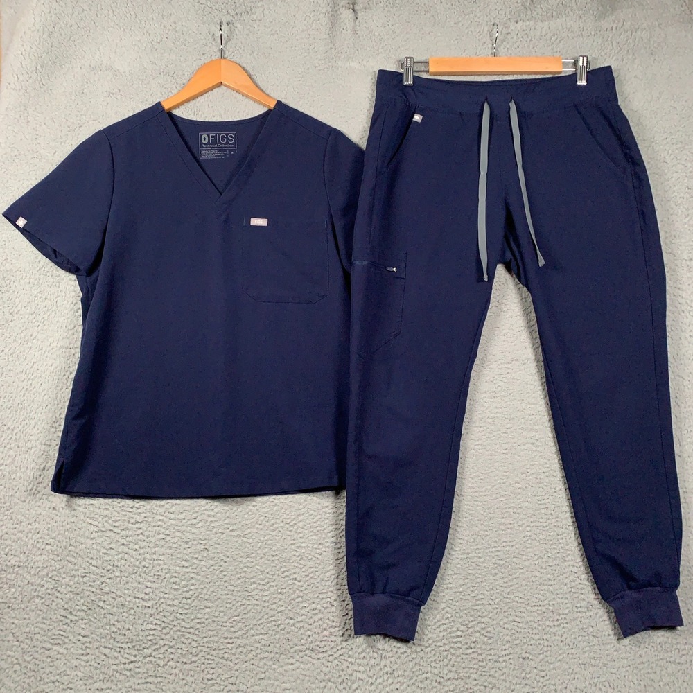Figs Scrub Set Catarina Top & Zamora Jogger Pant Women's Medium M Navy V-Neck
